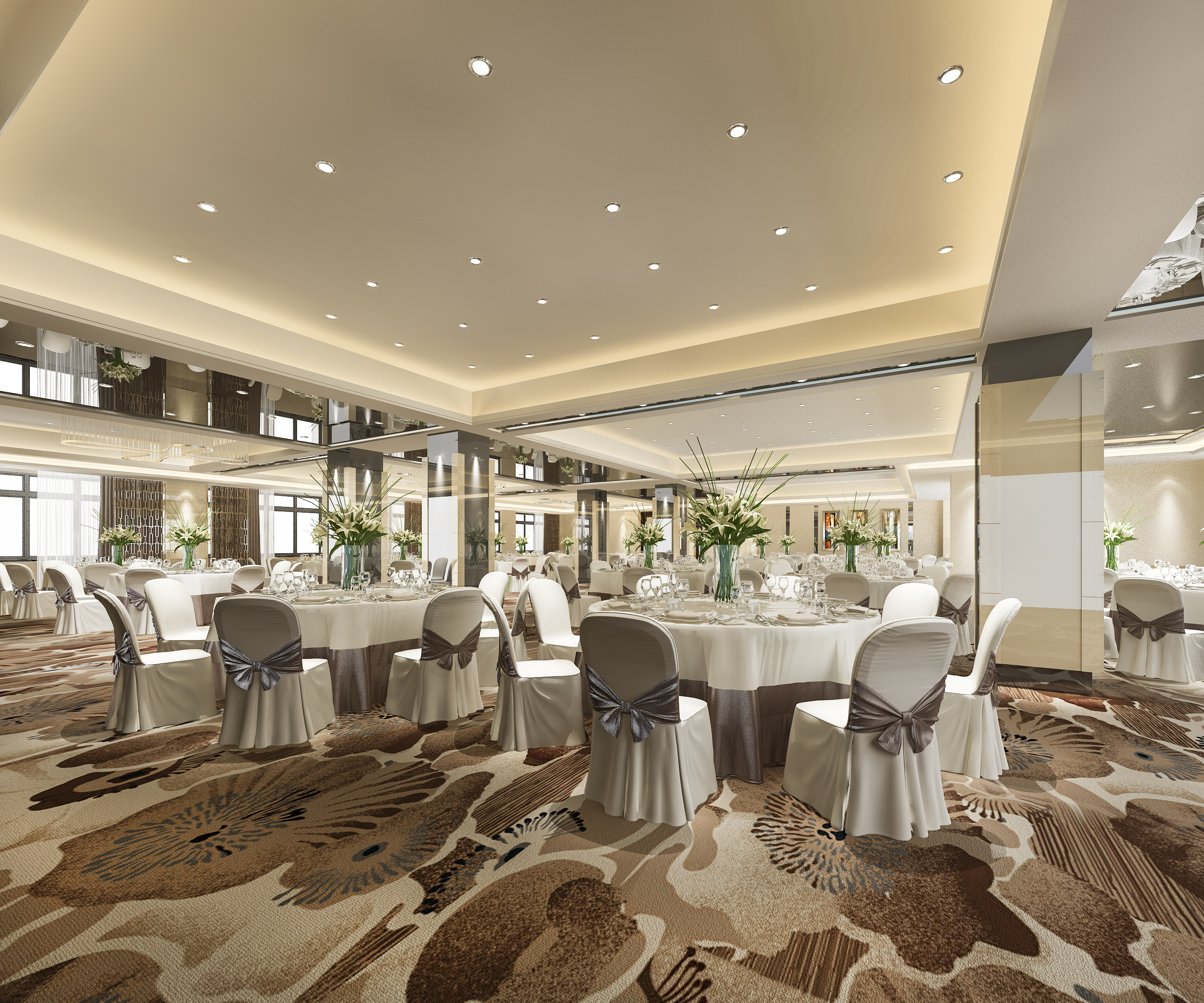 Bright luxury banquet room